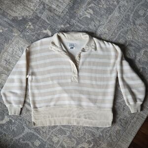 American Eagle Women's Cream Striped Pullover Sweatshirt Sweater Lived In XS